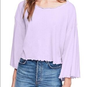 Free people we the free lavender lettuce hem wide bell sleeves top small